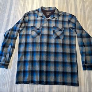 Pendleton Blue and Gray Plaid Wool Board Shirt